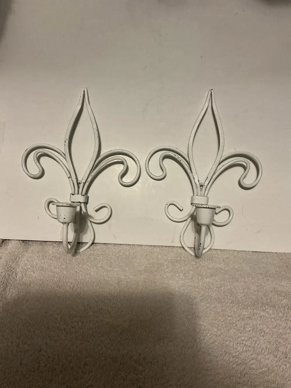 Vintage Fleur-De-Lis Candle Wall Sconces White 9.5” H